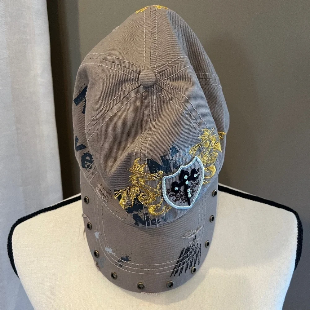 Women's Cap with Bejeweled Cross, dragons, abstract, Adjustable, One Size